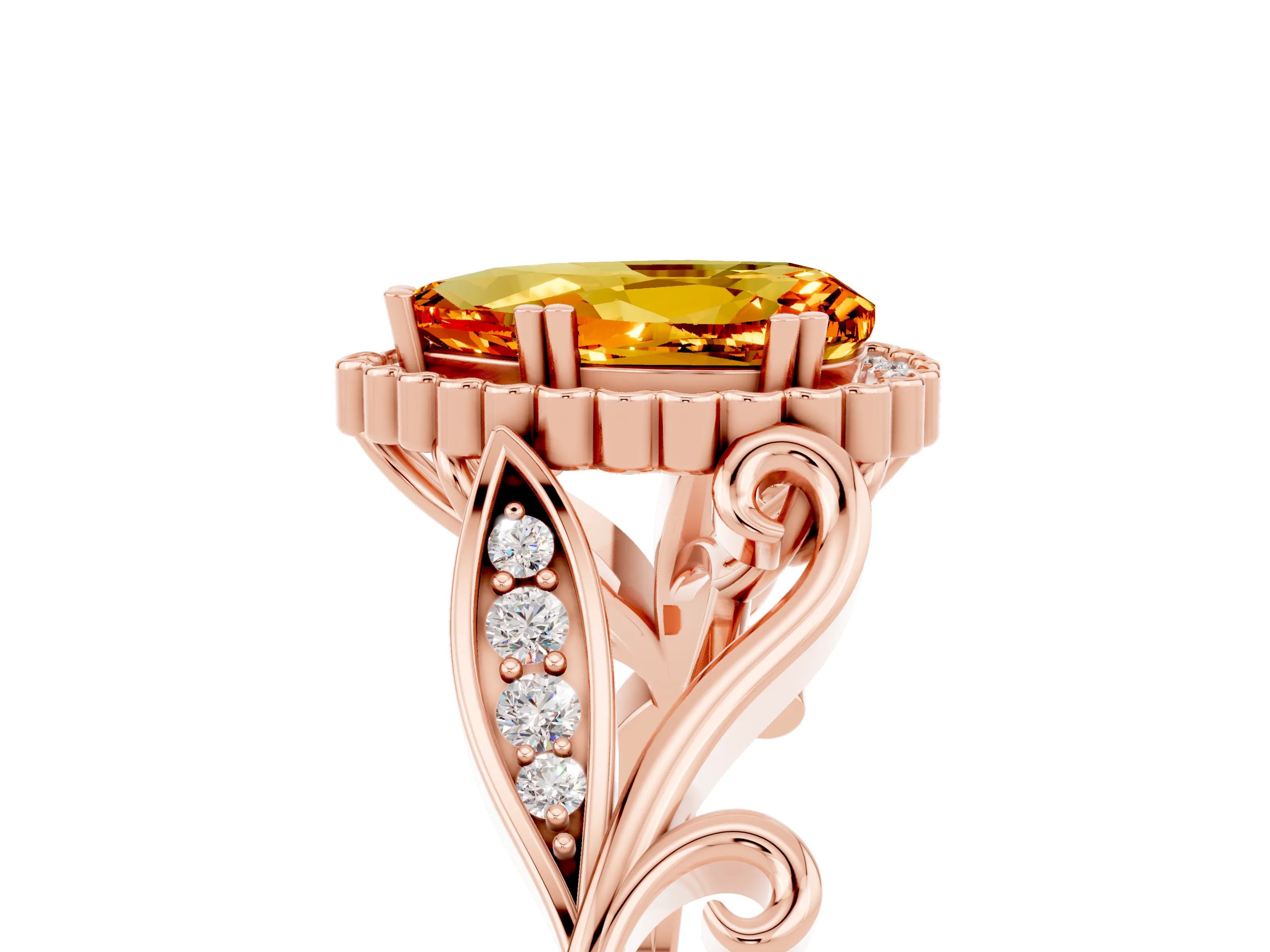 Rose gold Pear Cut Citrine Halo Ring with Vintage Split Shank and Four-Prong Setting_5