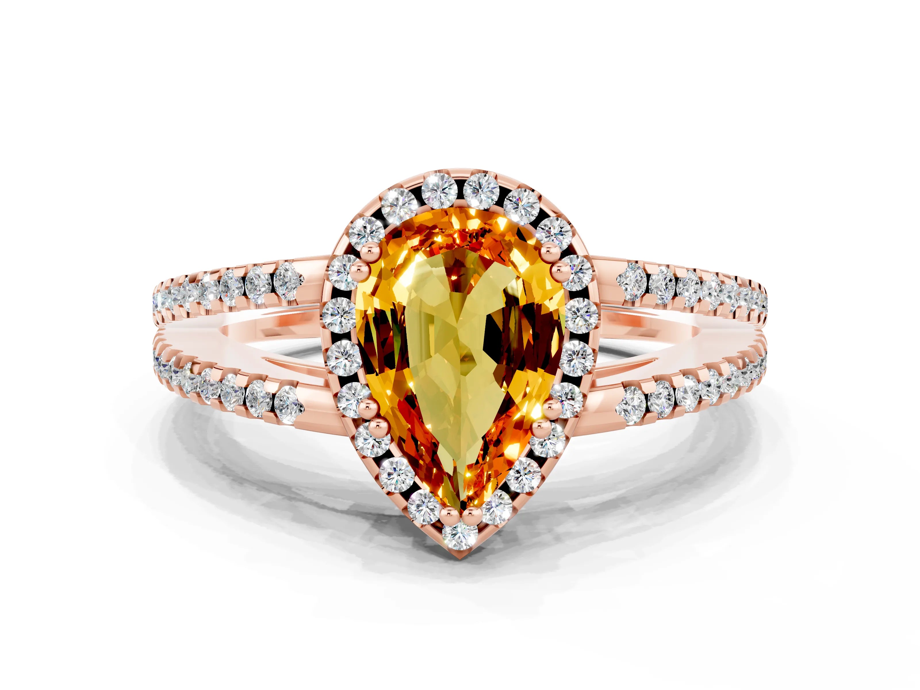 Rose gold Pear Cut Citrine Halo Split Shank Engagement Ring_12