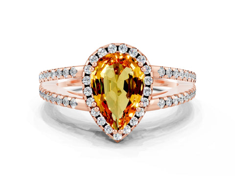 Rose gold Pear Cut Citrine Halo Split Shank Engagement Ring_12