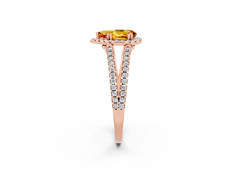 Rose gold Pear Cut Citrine Halo Split Shank Engagement Ring_14