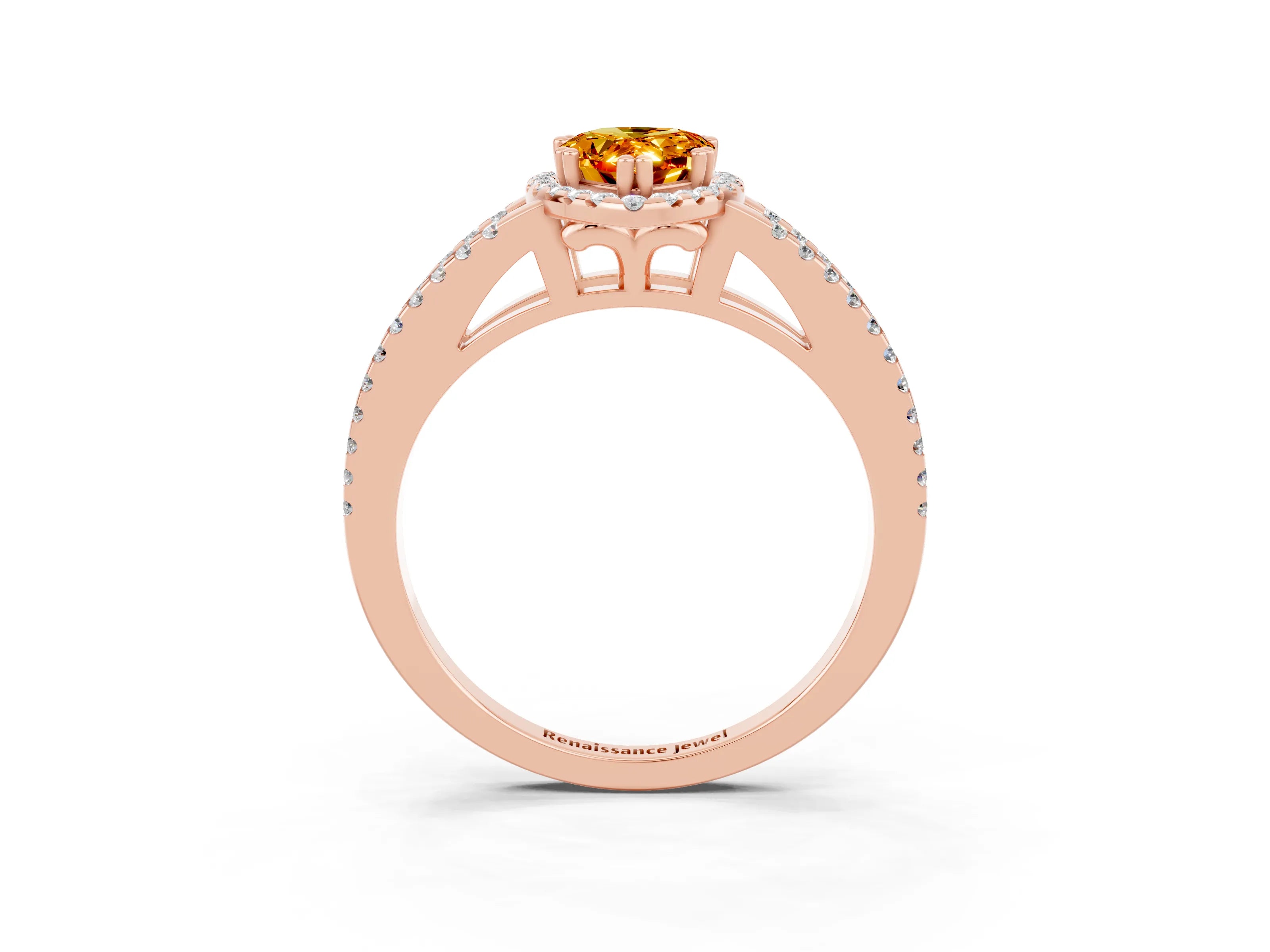 Rose gold Pear Cut Citrine Halo Split Shank Engagement Ring_15
