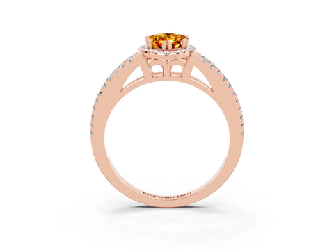 Rose gold Pear Cut Citrine Halo Split Shank Engagement Ring_15