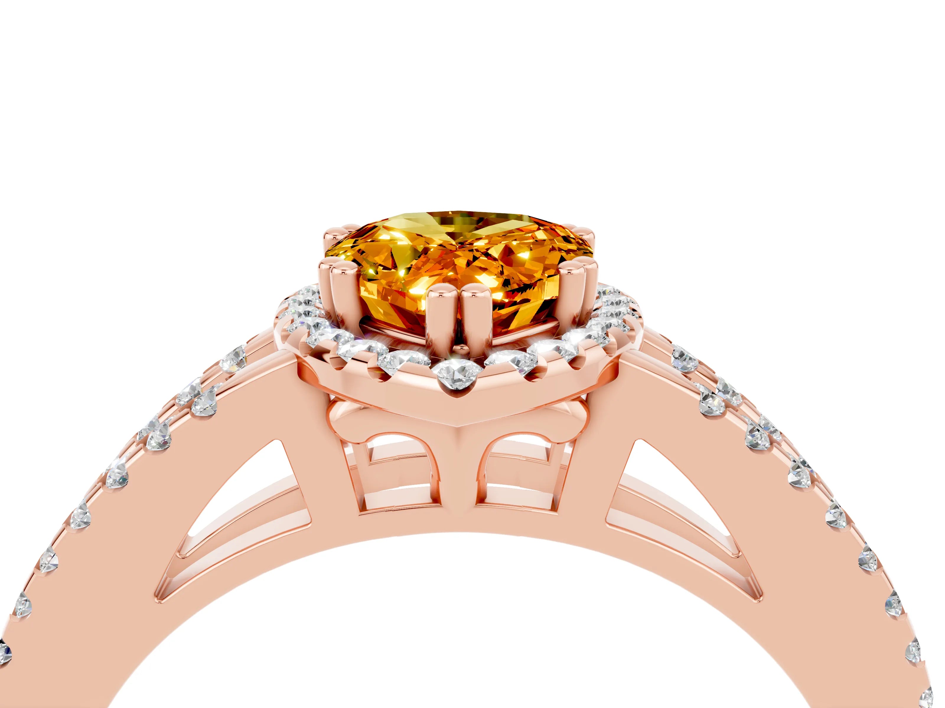 Rose gold Pear Cut Citrine Halo Split Shank Engagement Ring_16