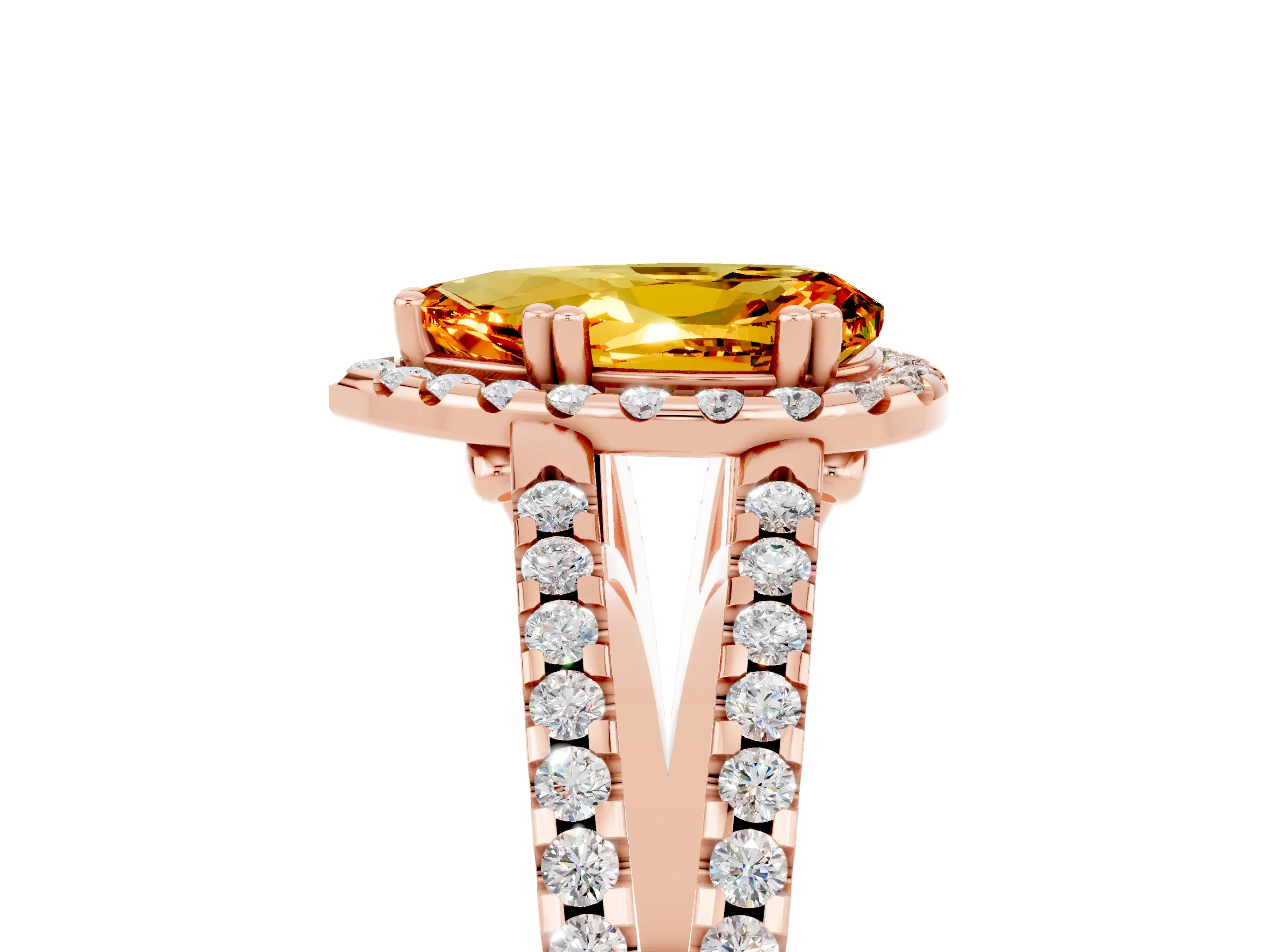 Rose gold Pear Cut Citrine Halo Split Shank Engagement Ring_17