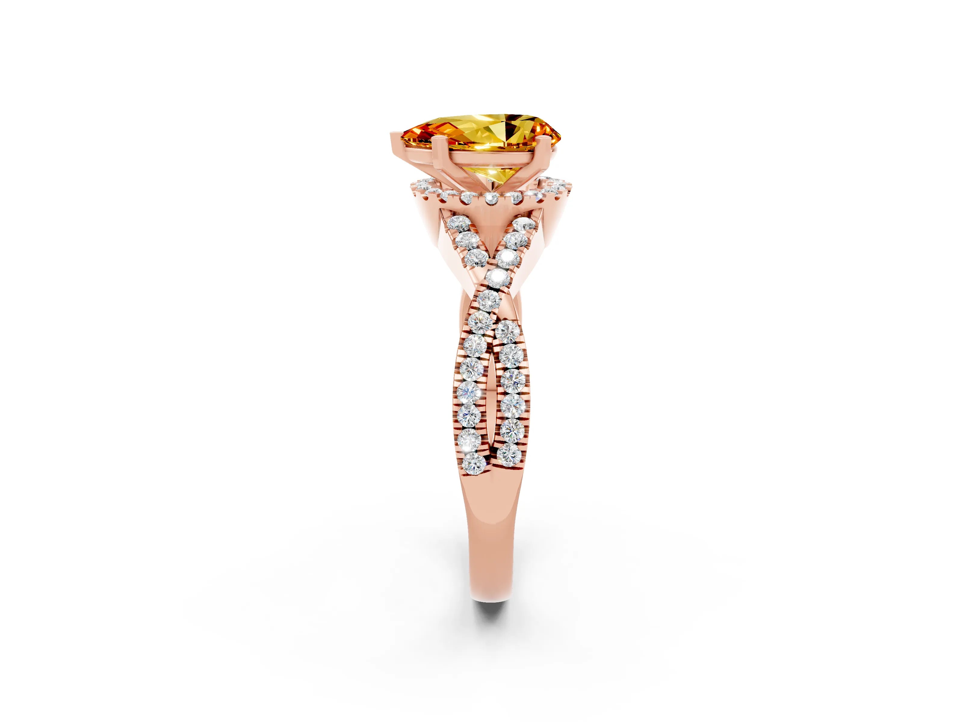 Rose gold Pear Cut Citrine Halo Twist Band Solitaire Prong Setting Ring_2