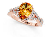 Rose gold Pear Cut Citrine  Halo Twist Band Solitaire Prong Setting Ring_25