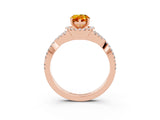 Rose gold Pear Cut Citrine  Halo Twist Band Solitaire Prong Setting Ring_27