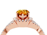 Rose gold Pear Cut Citrine  Halo Twist Band Solitaire Prong Setting Ring_28