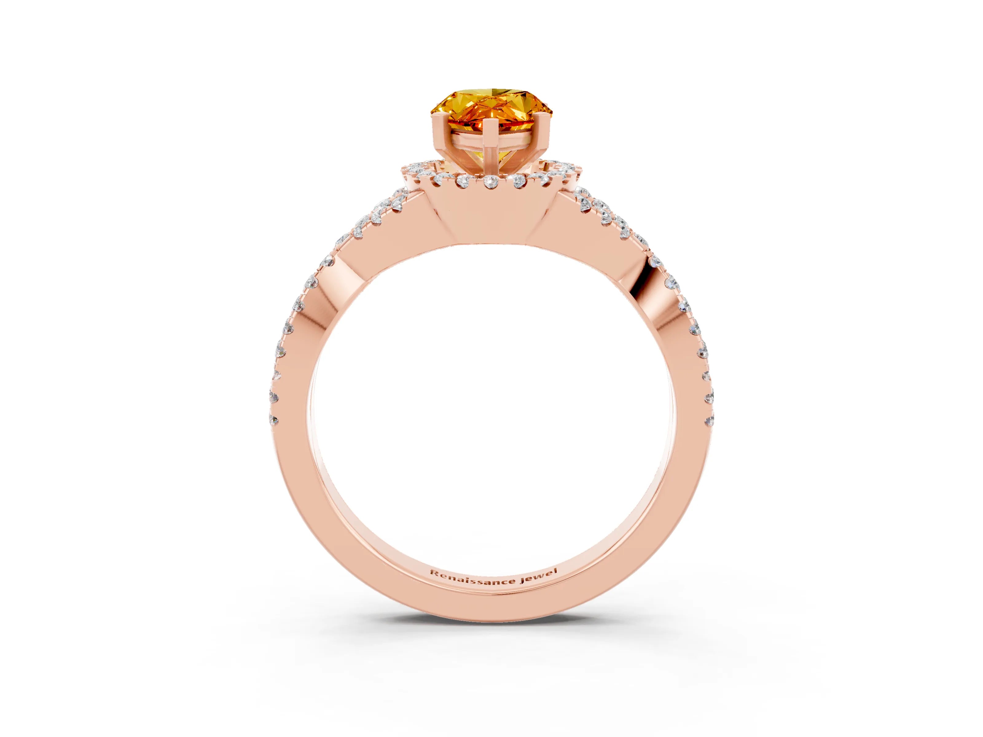 Rose gold Pear Cut Citrine Halo Twist Band Solitaire Prong Setting Ring_3