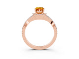 Rose gold Pear Cut Citrine Halo Twist Band Solitaire Prong Setting Ring_3