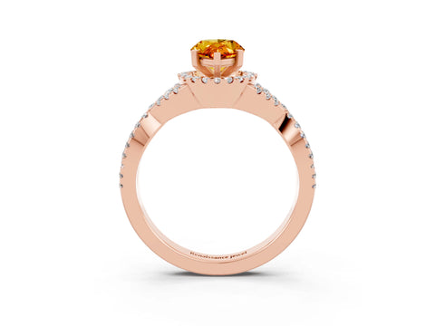Rose gold Pear Cut Citrine Halo Twist Band Solitaire Prong Setting Ring_3