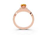 Rose gold Pear Cut Citrine  Halo Twist Band Solitaire Prong Setting Ring_45