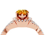 Rose gold Pear Cut Citrine  Halo Twist Band Solitaire Prong Setting Ring_46