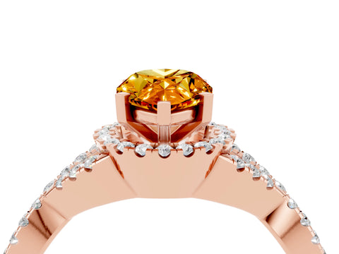 Rose gold Pear Cut Citrine Halo Twist Band Solitaire Prong Setting Ring_4