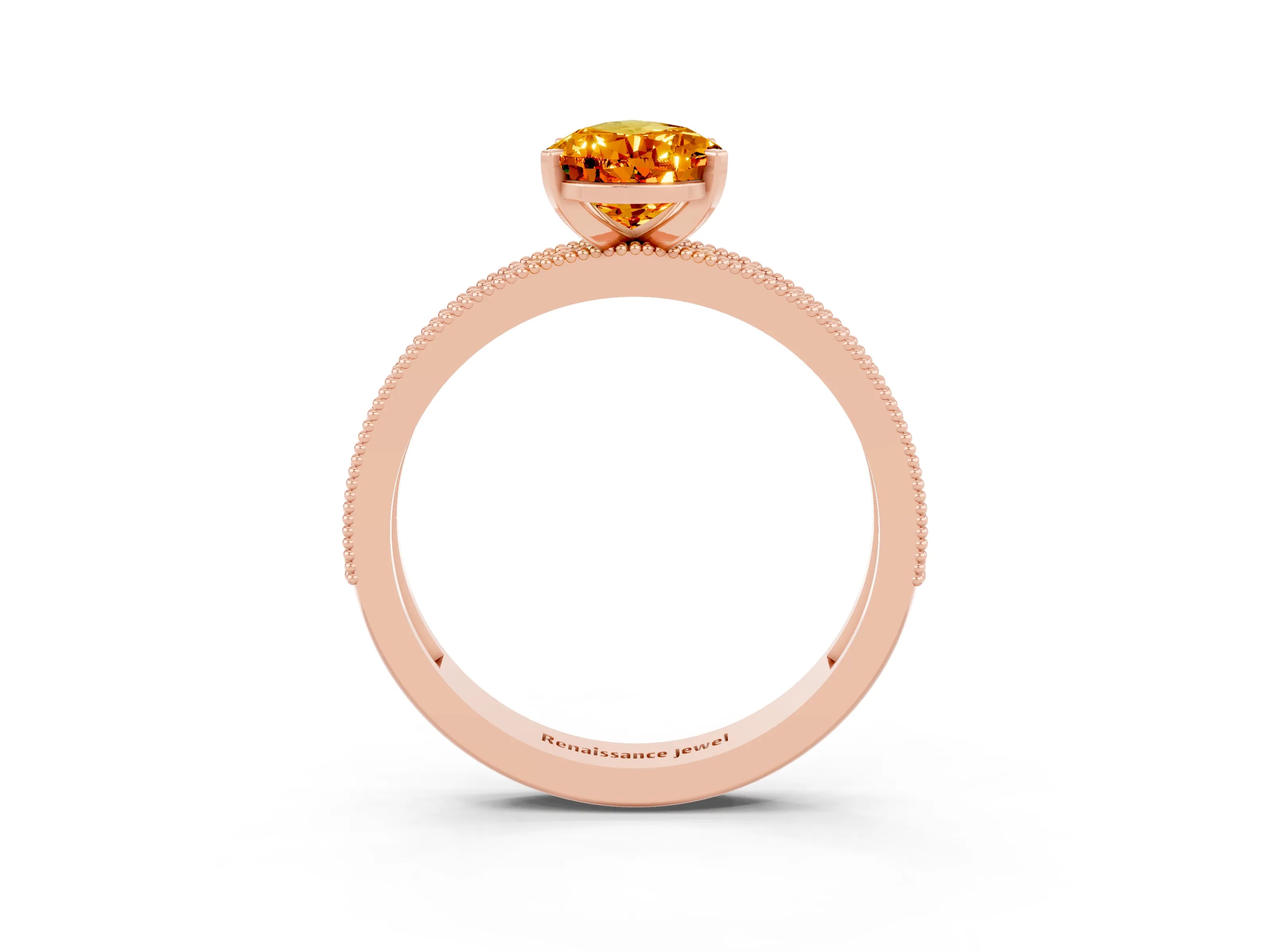 Rose gold Pear Cut Citrine Milgrain Pavé Engagement Ring with Four-Prong Setting_3