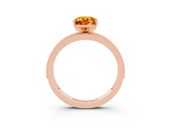 Rose gold Pear Cut Citrine Milgrain Pavé Engagement Ring with Four-Prong Setting