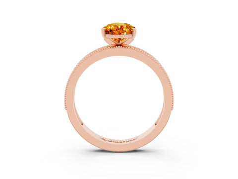 Rose gold Pear Cut Citrine Milgrain Pavé Engagement Ring with Four-Prong Setting_3