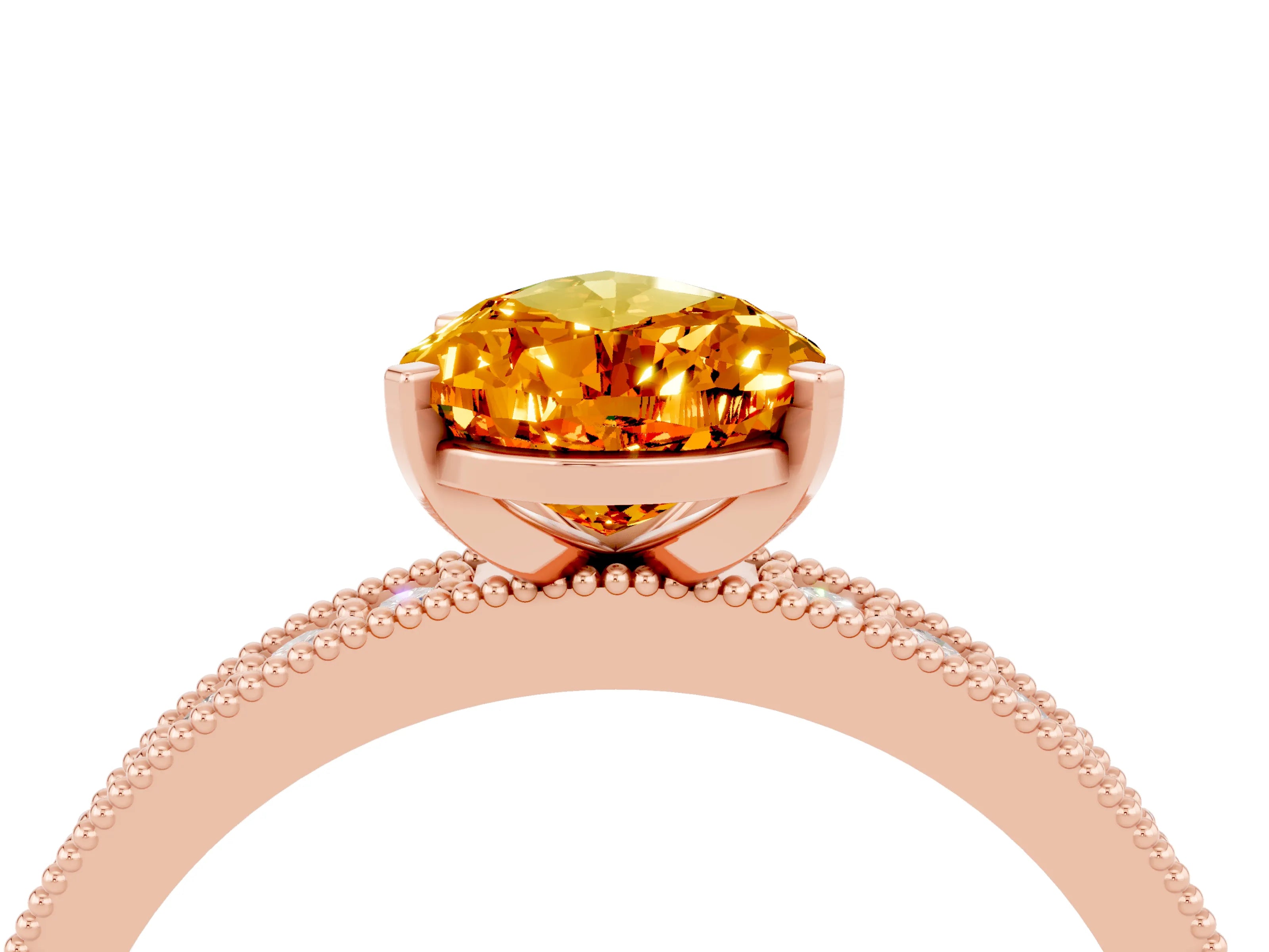 Rose gold Pear Cut Citrine Milgrain Pavé Engagement Ring with Four-Prong Setting_4