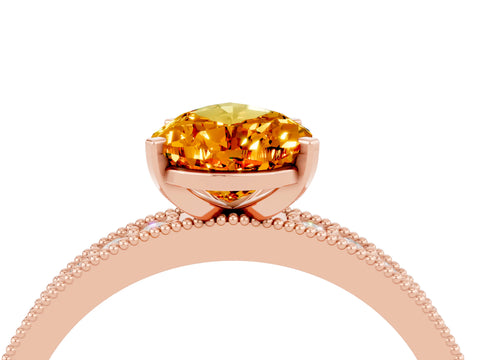Rose gold Pear Cut Citrine Milgrain Pavé Engagement Ring with Four-Prong Setting_4