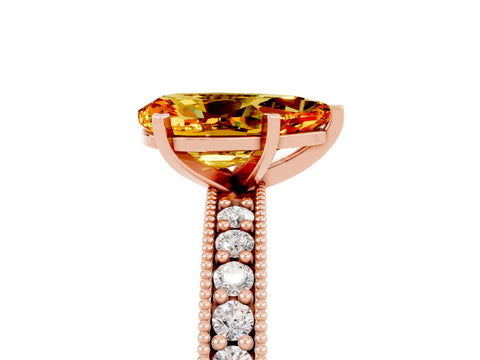 Rose gold Pear Cut Citrine Milgrain Pavé Engagement Ring with Four-Prong Setting_5