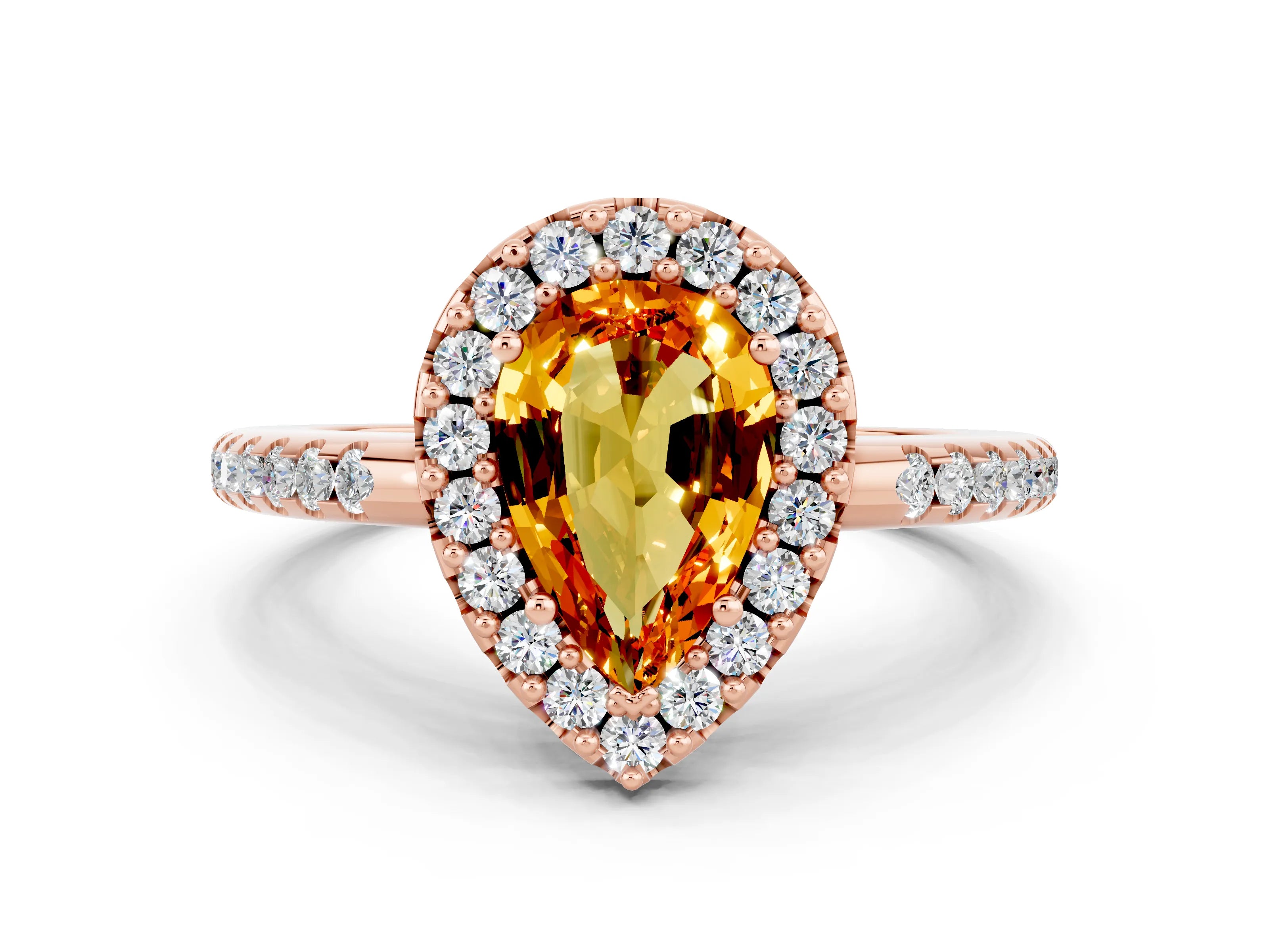 Rose gold Pear Cut Citrine Pavé Halo Ring with Four-Prong Setting_12
