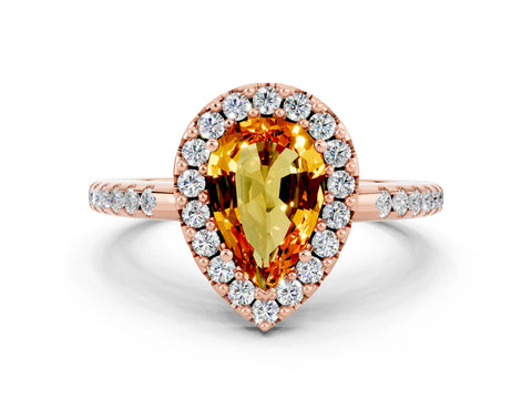 Rose gold Pear Cut Citrine Pavé Halo Ring with Four-Prong Setting_12
