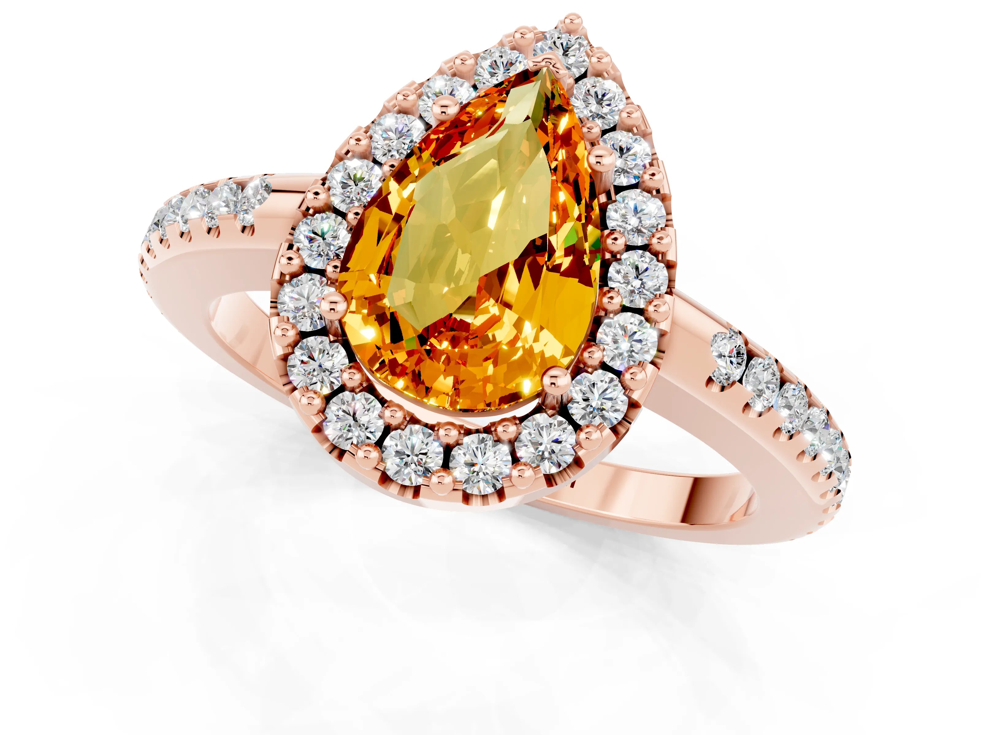 Rose gold Pear Cut Citrine Pavé Halo Ring with Four-Prong Setting_13