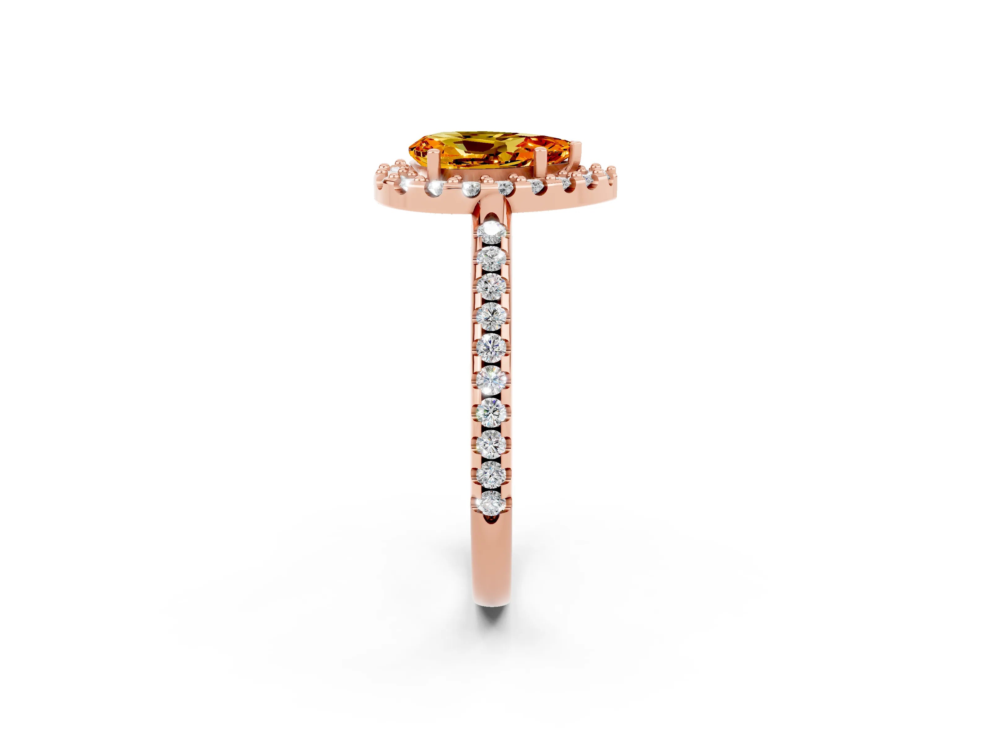 Rose gold Pear Cut Citrine Pavé Halo Ring with Four-Prong Setting_14