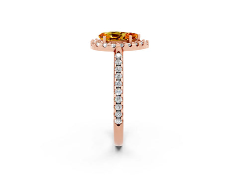 Rose gold Pear Cut Citrine Pavé Halo Ring with Four-Prong Setting_14