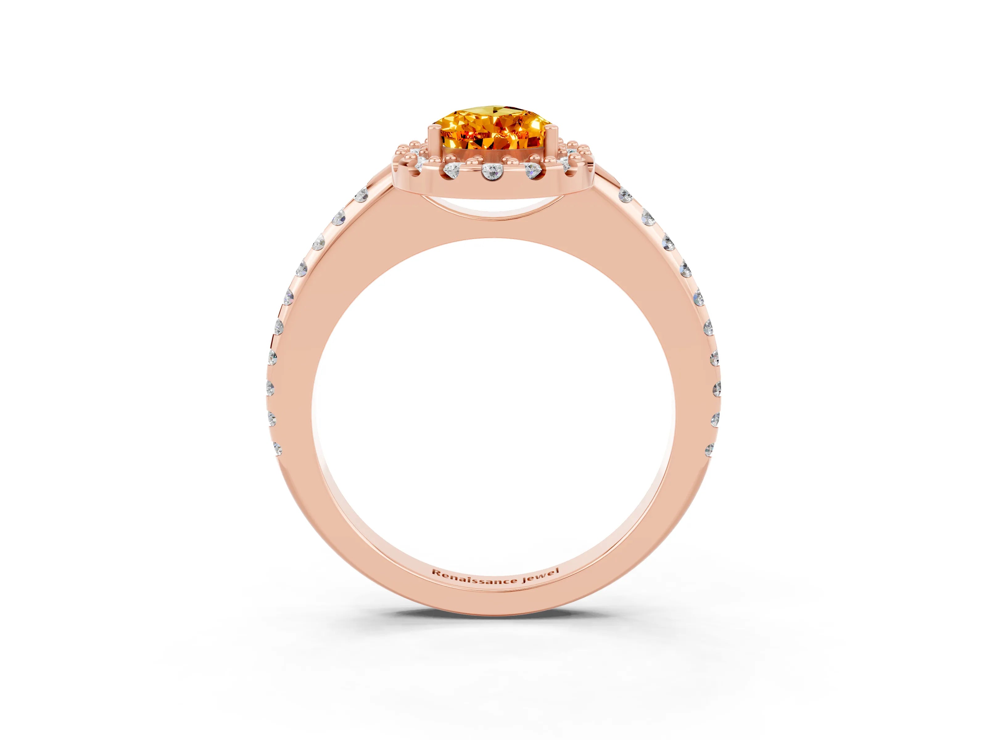 Rose gold Pear Cut Citrine Pavé Halo Ring with Four-Prong Setting_15