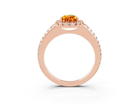 Rose gold Pear Cut Citrine Pavé Halo Ring with Four-Prong Setting_15