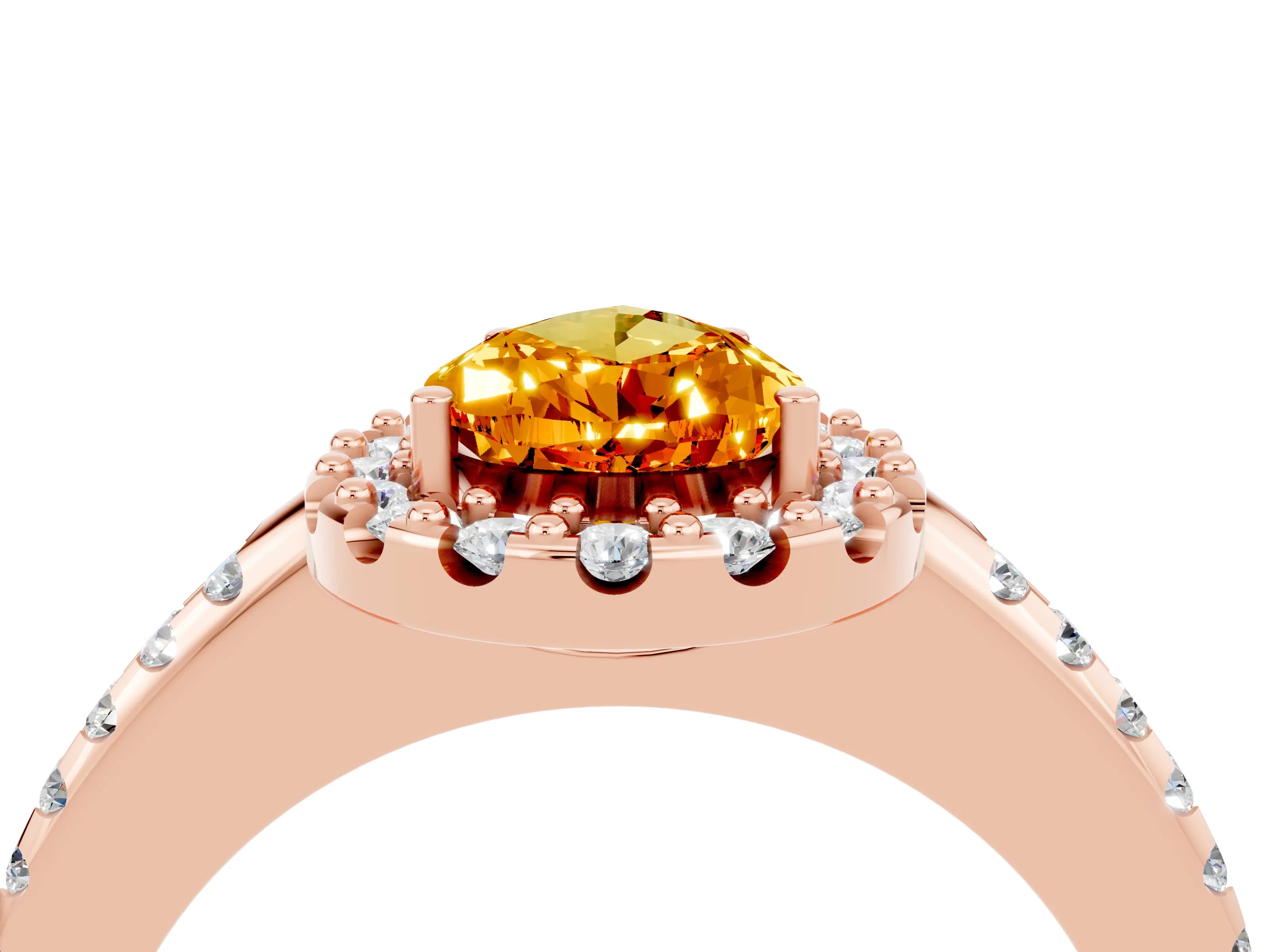 Rose gold Pear Cut Citrine Pavé Halo Ring with Four-Prong Setting_16