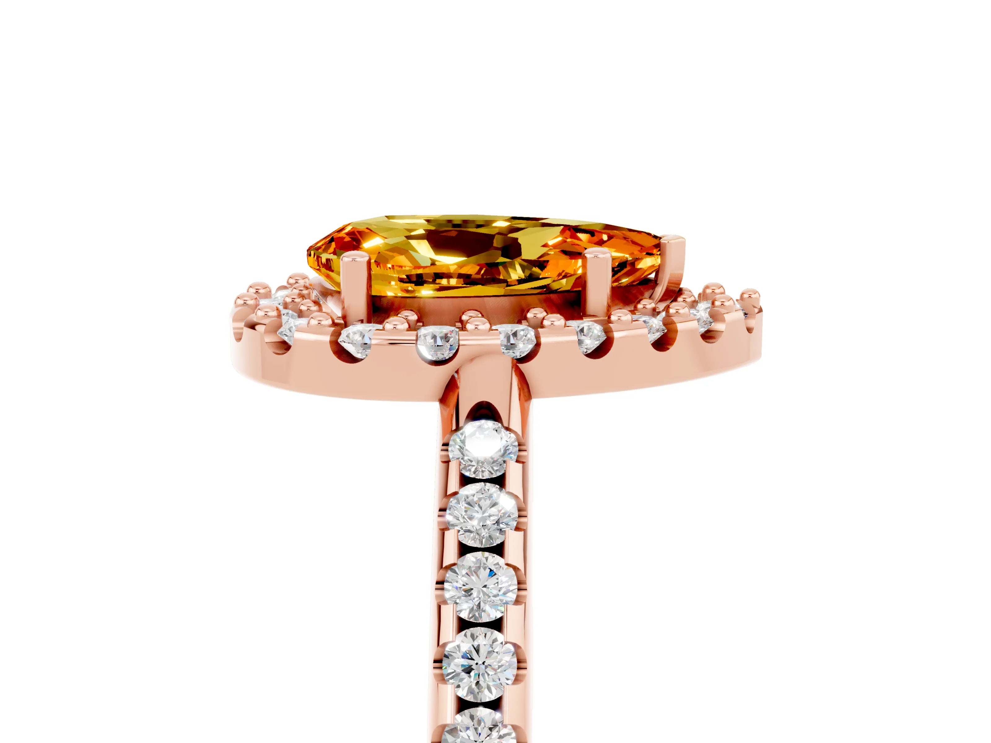 Rose gold Pear Cut Citrine Pavé Halo Ring with Four-Prong Setting_17