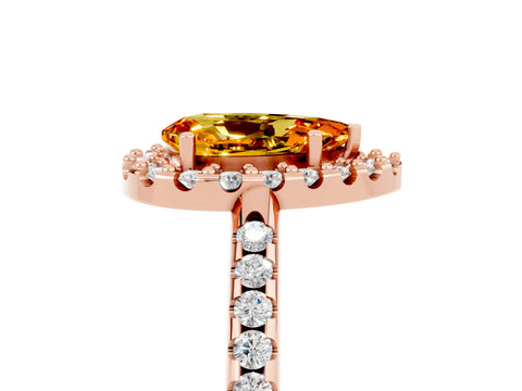 Rose gold Pear Cut Citrine Pavé Halo Ring with Four-Prong Setting_17