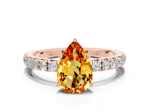 Rose gold Pear Cut Citrine Pavé Solitaire Engagement Ring with Four-Prong Setting_12