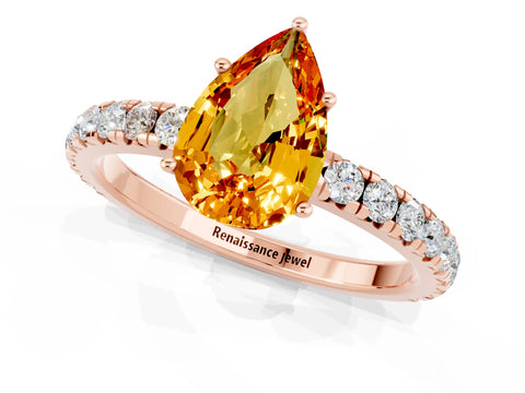Rose gold Pear Cut Citrine Pavé Solitaire Engagement Ring with Four-Prong Setting_13