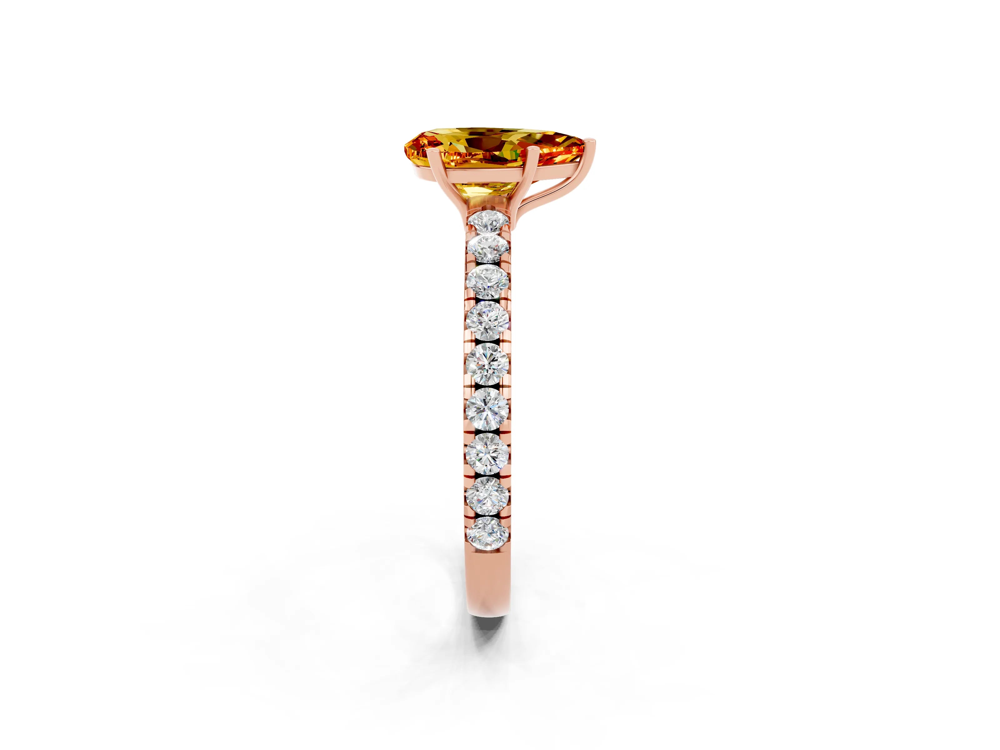Rose gold Pear Cut Citrine Pavé Solitaire Engagement Ring with Four-Prong Setting_14
