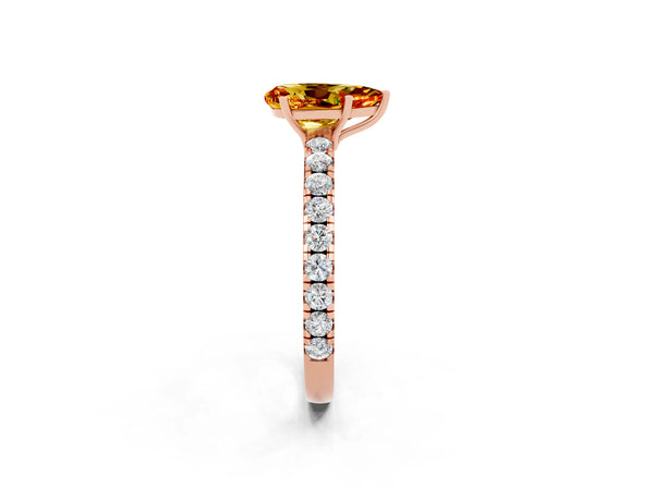 Rose gold Pear Cut Citrine Pavé Solitaire Engagement Ring with Four-Prong Setting