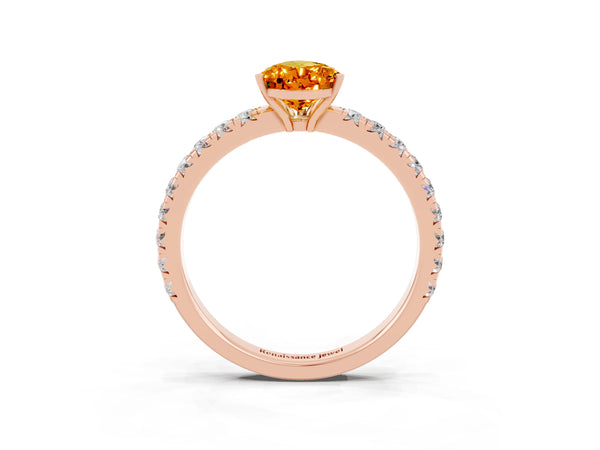 Rose gold Pear Cut Citrine Pavé Solitaire Engagement Ring with Four-Prong Setting