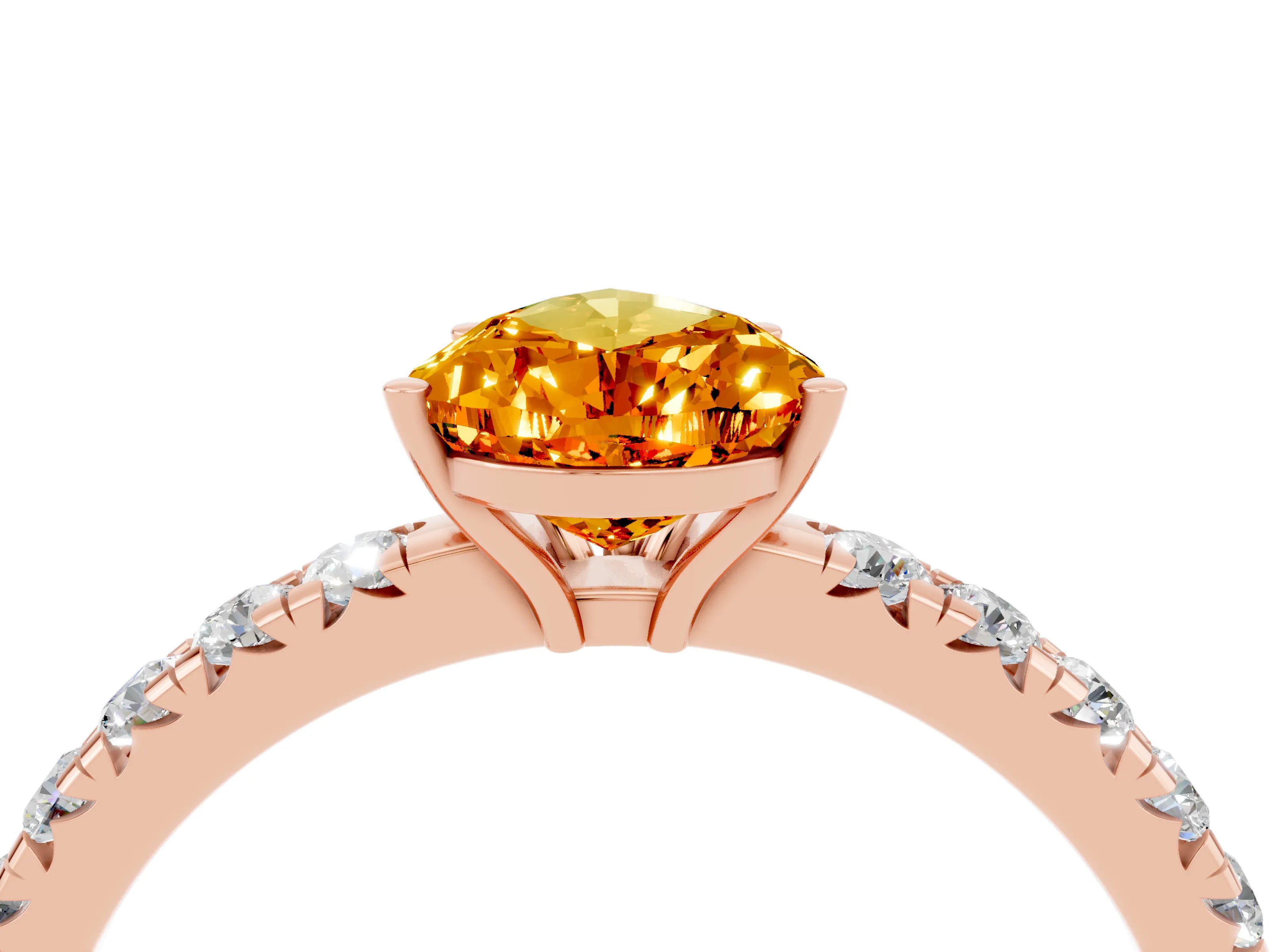 Rose gold Pear Cut Citrine Pavé Solitaire Engagement Ring with Four-Prong Setting_16