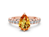 Rose gold Pear Cut Citrine Pavé Solitaire Ring with Round Band and Prong Setting_12
