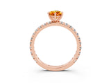 Rose gold Pear Cut Citrine Pavé Solitaire Ring with Round Band and Prong Setting_15