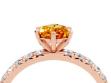 Rose gold Pear Cut Citrine Pavé Solitaire Ring with Round Band and Prong Setting_16