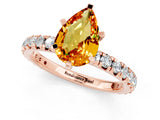 Rose gold Pear Cut Citrine Pavé Solitaire Ring with Round Band and Prong Setting_25