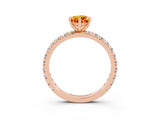Rose gold Pear Cut Citrine Pavé Solitaire Ring with Round Band and Prong Setting_27
