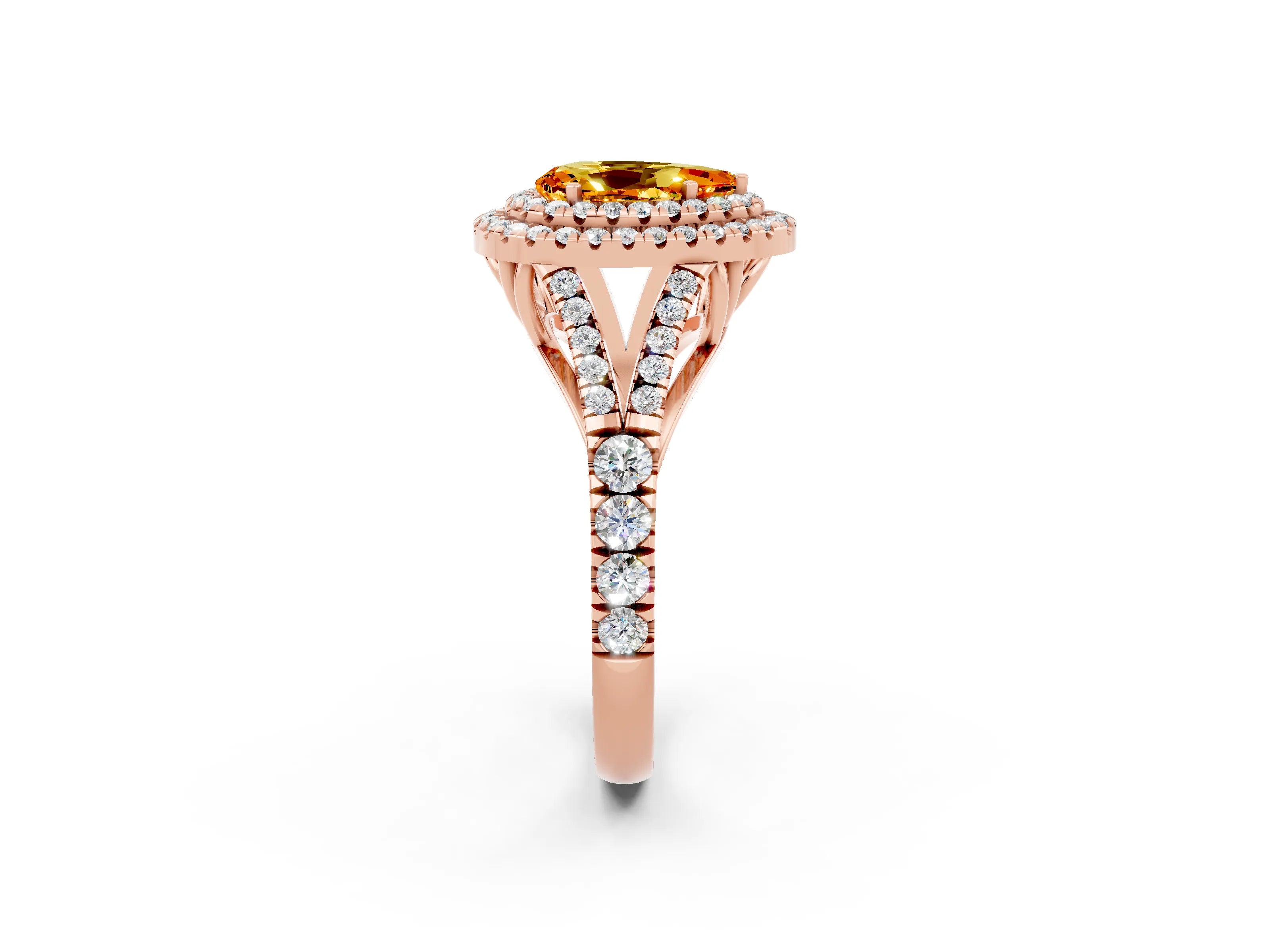 Rose gold Pear Cut Citrine Pavé Split Shank Double Halo Engagement Ring_2