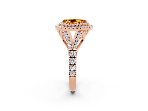 Rose gold Pear Cut Citrine Pavé Split Shank Double Halo Engagement Ring_2