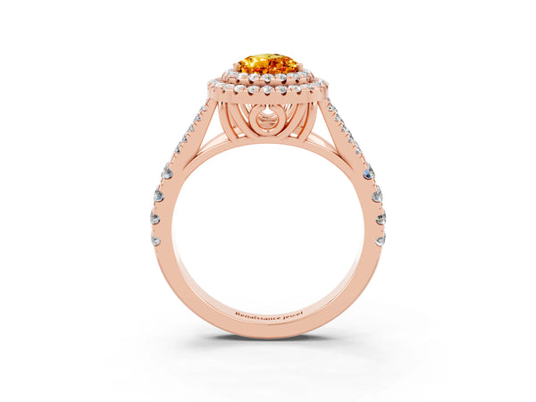 Rose gold Pear Cut Citrine Pavé Split Shank Double Halo Engagement Ring