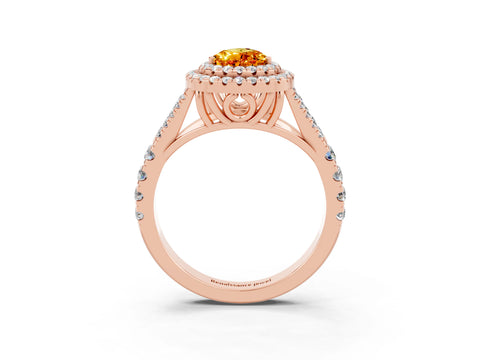Rose gold Pear Cut Citrine Pavé Split Shank Double Halo Engagement Ring_3