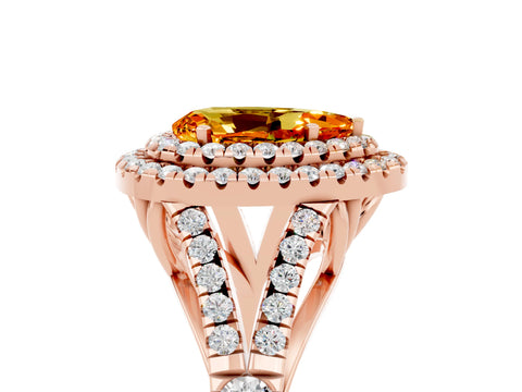 Rose gold Pear Cut Citrine Pavé Split Shank Double Halo Engagement Ring_5